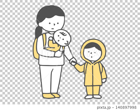 A woman evacuating with a baby and an infant (monochrome) A woman evacuating with a baby and an infant (monochrome) 140897998