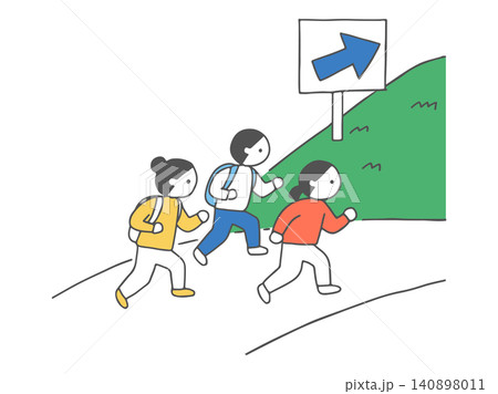 高台へ避難する人々 防災・津波・洪水の避難行動 シンプルイラスト 高台へ避難する人々 防災・津波・洪水の避難行動 シンプルイラスト 140898011