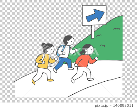 高台へ避難する人々 防災・津波・洪水の避難行動 シンプルイラスト 高台へ避難する人々 防災・津波・洪水の避難行動 シンプルイラスト 140898011