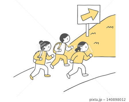 高台へ避難する人々 防災・津波・洪水の避難行動 シンプルイラスト単色 高台へ避難する人々 防災・津波・洪水の避難行動 シンプルイラスト単色 140898012