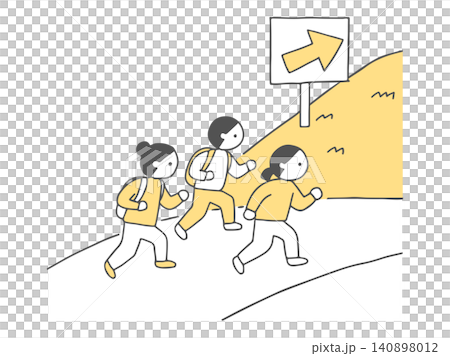 高台へ避難する人々 防災・津波・洪水の避難行動 シンプルイラスト単色 高台へ避難する人々 防災・津波・洪水の避難行動 シンプルイラスト単色 140898012