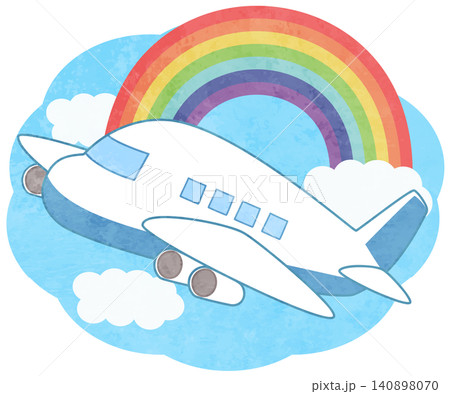 虹の架かった空と飛行機のアイコンイラスト 虹の架かった空と飛行機のアイコンイラスト 140898070