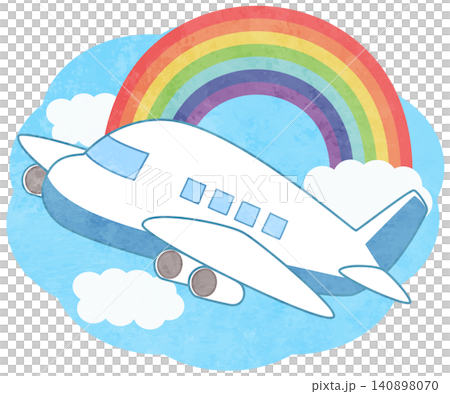 虹の架かった空と飛行機のアイコンイラスト 虹の架かった空と飛行機のアイコンイラスト 140898070