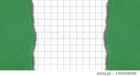 Back to school, Colorful green torn paper encloses blank grid pattern ready for creativity 140898090
