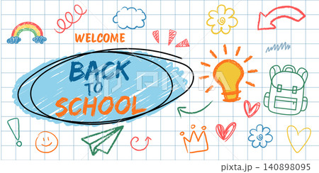 Back to school, Colorful doodles and handwritten notes create an inviting back to school atmosphere Back to school, Colorful doodles and handwritten notes create an inviting back to school atmosphere 140898095