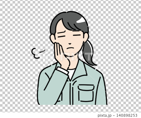 An illustration of a woman in work clothes sighing with her hand on her chin. An illustration of a woman in work clothes sighing with her hand on her chin. 140898253