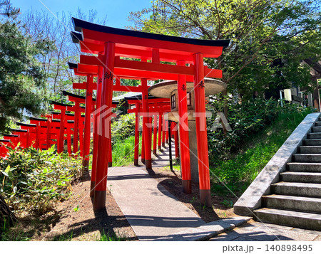 住吉神社境内 鳥居と石段 北海道小樽市 晴天 住吉神社境内 鳥居と石段 北海道小樽市 晴天 140898495