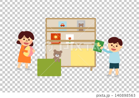 孩子們收拾圖畫書和玩具 孩子們收拾圖畫書和玩具 140898563
