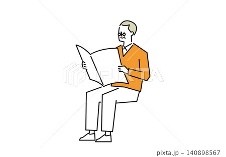 新聞を読むおじいさん 140898567