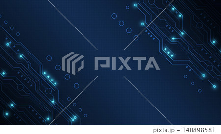 Abstract blue circuit board background featuring glowing neon digital electronic line nodes. Abstract blue circuit board background featuring glowing neon digital electronic line nodes. 140898581