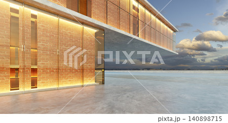 3d rendering modern building exterior showcasing brick and glass facade 3d rendering modern building exterior showcasing brick and glass facade 140898715