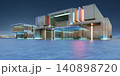 3d rendering futuristic building with glowing glass facade at night 140898720