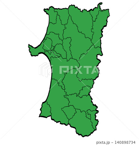 秋田県地図 市町村区分 (緑/筆タッチ) 和風 秋田県地図 市町村区分 (緑/筆タッチ) 和風 140898734