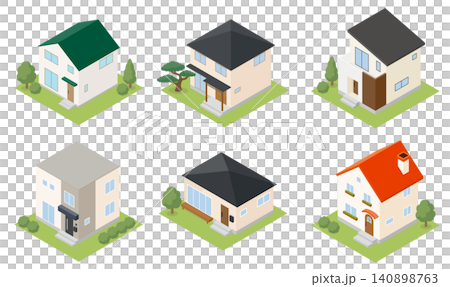 アイソメトリックな一戸建て住宅のイラストセット アイソメトリックな一戸建て住宅のイラストセット 140898763