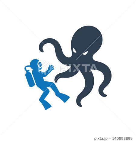 Octopus Attacking Scuba Diver Icon Octopus Attacking Scuba Diver Icon 140898899