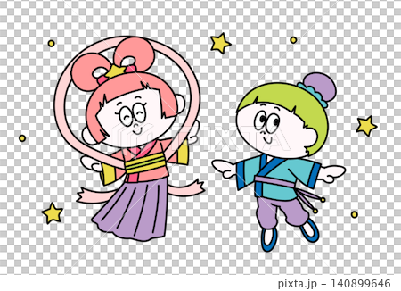 七月 - 裝扮成織姬和牛郎(七夕)的兒童插圖 七月 - 裝扮成織姬和牛郎(七夕)的兒童插圖 140899646