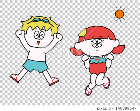 Illustration of children having fun in swimsuits Illustration of children having fun in swimsuits 140899647