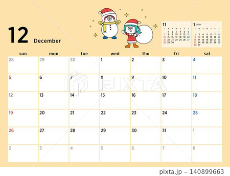 2027年カレンダーテンプレート　12月 140899663