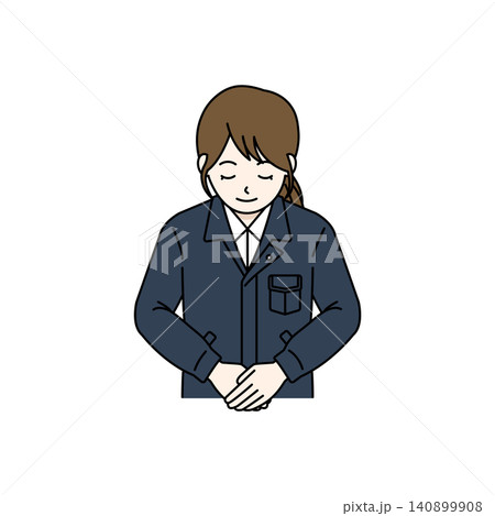 女性作業員 お辞儀 挨拶　ネイビー 140899908