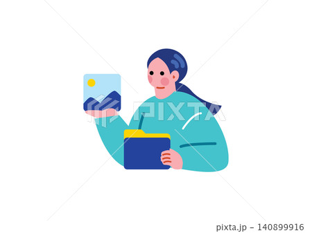 フォルダにデザイン素材を保存する女性のイラスト 140899916
