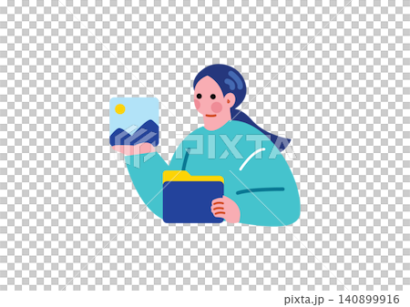 フォルダにデザイン素材を保存する女性のイラスト 140899916