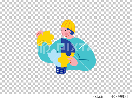 一幅描繪男性創作者靈感迸發的插畫。 140899921