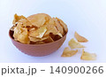Homemade breadfruit chips, a snack made from breadfruit. 140900266