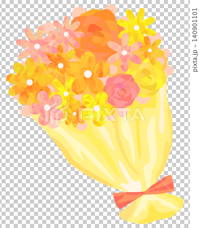 かわいい暖色の花束のイラスト ベクター素材 かわいい暖色の花束のイラスト ベクター素材 140901101