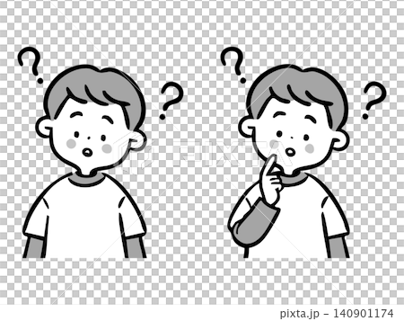 疑問を感じる男の子のイラスト 上半身 ベクター(モノクロ) 疑問を感じる男の子のイラスト 上半身 ベクター(モノクロ) 140901174
