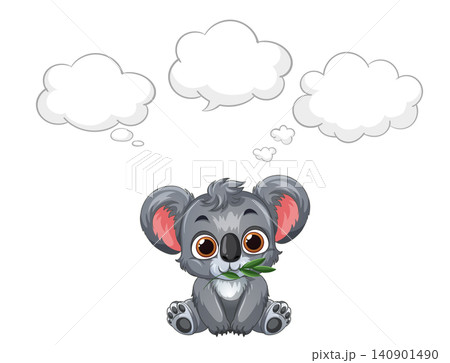 Cartoon Koala Character Thinking with Empty Speech and Thought Bubbles Cartoon Koala Character Thinking with Empty Speech and Thought Bubbles 140901490