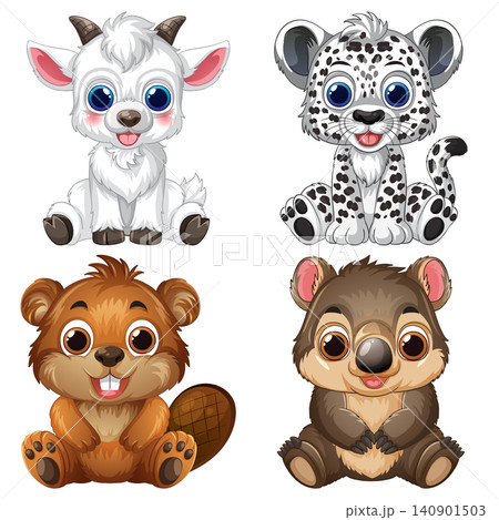 Set of Four Cute Cartoon Baby Animals on White Background Set of Four Cute Cartoon Baby Animals on White Background 140901503