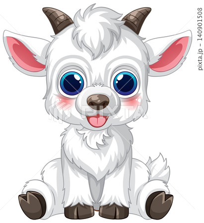 Cute Cartoon Baby Goat Sitting with Big Blue Eyes Cute Cartoon Baby Goat Sitting with Big Blue Eyes 140901508