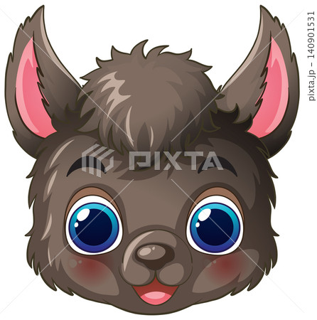Adorable Brown Baby Llama Head Vector Graphic with Big Blue Eyes 140901531