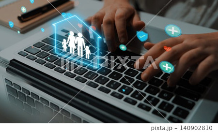 Person Using Laptop with Holographic Family Icons, Home Symbol, and Heart Icons, Digital Connectivity and Modern Technology Concept. Entropy Person Using Laptop with Holographic Family Icons, Home Symbol, and Heart Icons, Digital Connectivity and Modern Technology Concept. Entropy 140902810