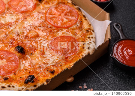 Italian pizza margherita with cheese, tomatoes, and tomato sauce, fast food. Pizza margherita 140903550