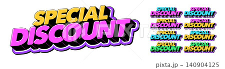 Special discount deal, text icon set for promotion. Text Special discount in 3D style, season sale and price off. Special discount tag, isometric title for graphic design in pop art style, vector set 140904125