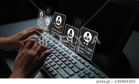 Hands Typing on Laptop Keyboard with Virtual User Profiles Displaying Ratings and Details in a Modern Digital Environment Gluon Hands Typing on Laptop Keyboard with Virtual User Profiles Displaying Ratings and Details in a Modern Digital Environment Gluon 140904265