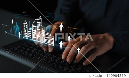 Business Analyst Using Laptop with Growth Chart Overlays in Modern Office Setting for Financial Reports and Market Analysis Gluon Business Analyst Using Laptop with Growth Chart Overlays in Modern Office Setting for Financial Reports and Market Analysis Gluon 140904289