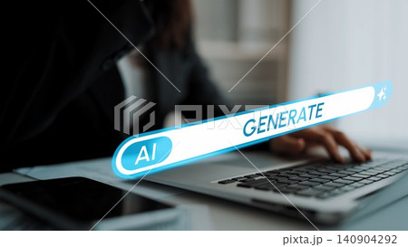 A business professional interacts with a laptop in a modern workspace while using an AI generate button, reflecting innovation and productivity in technology. Entropy A business professional interacts with a laptop in a modern workspace while using an AI generate button, reflecting innovation and productivity in technology. Entropy 140904292
