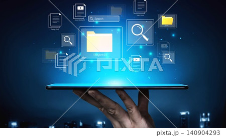 Digital Files Management and Search Technology Concept on Tablet Device with Virtual Data Icons and Background of Cityscape at Night Gluon Digital Files Management and Search Technology Concept on Tablet Device with Virtual Data Icons and Background of Cityscape at Night Gluon 140904293