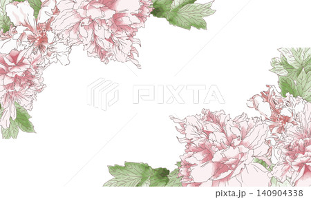水彩で描いた牡丹の花のフレーム素材 水彩で描いた牡丹の花のフレーム素材 140904338