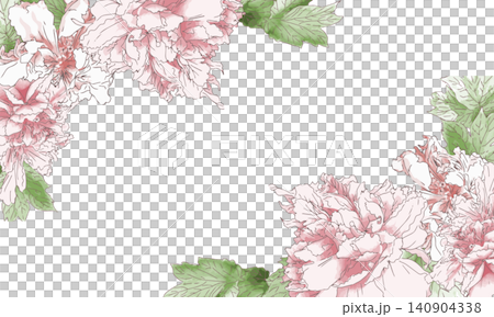 水彩で描いた牡丹の花のフレーム素材 水彩で描いた牡丹の花のフレーム素材 140904338