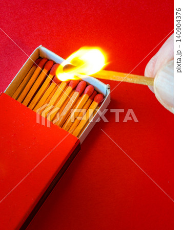 Lighting a Match from Matchbox Illustrating Playing with Fire and Serious Fire Hazard Risk Awareness Lighting a Match from Matchbox Illustrating Playing with Fire and Serious Fire Hazard Risk Awareness 140904376