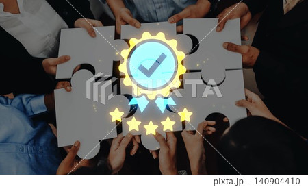 Team Collaboration with Puzzle Pieces and Achievement Badge for Business Success and Growth in Modern Workplace Environment Gluon Team Collaboration with Puzzle Pieces and Achievement Badge for Business Success and Growth in Modern Workplace Environment Gluon 140904410