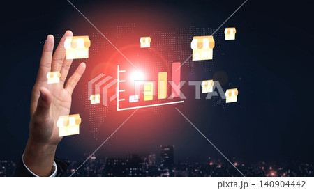 Business Growth Concept with Hand Reaching Towards Graph and Iconic Boxes Representing Retail Success in Modern Urban Environment Gluon Business Growth Concept with Hand Reaching Towards Graph and Iconic Boxes Representing Retail Success in Modern Urban Environment Gluon 140904442