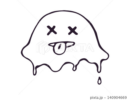 Melting Ghost Emoji Tongue Hand Drawn Doodle Isolated on White Background 140904669