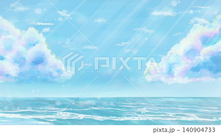 海とふわふわの雲のある風景 海とふわふわの雲のある風景 140904733