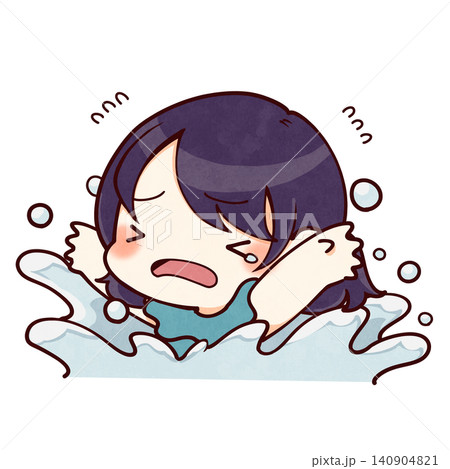 水場で溺れる女の子のイラスト 水場で溺れる女の子のイラスト 140904821
