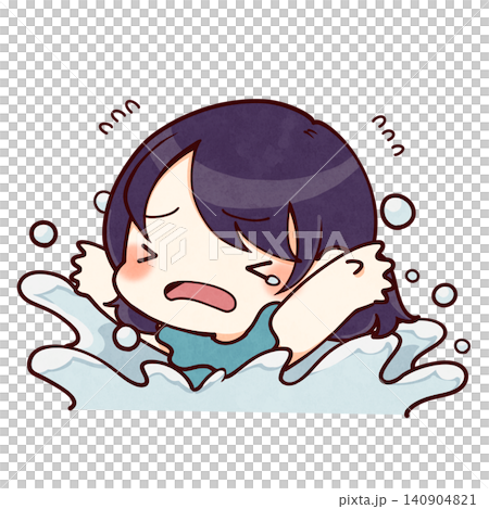 水場で溺れる女の子のイラスト 水場で溺れる女の子のイラスト 140904821