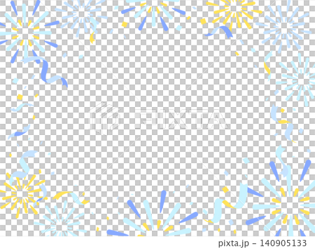 花火と紙吹雪 フレーム背景 イベント・お祝い向けバナー素材 横型 青 水色 黄色 140905133